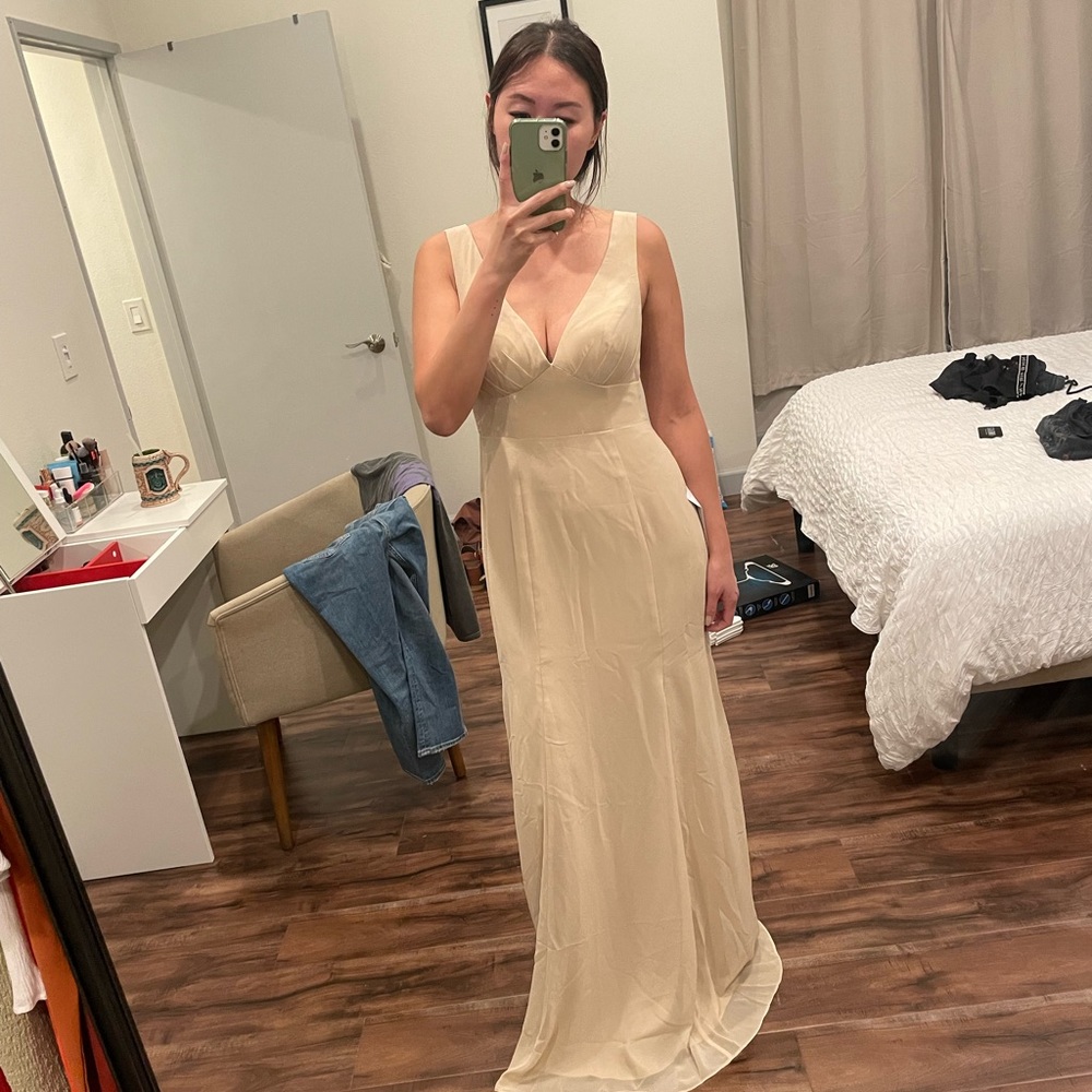 Floor length Champagne bridesmaid dress